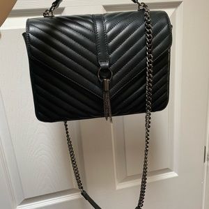 Black Leather Quilted Crossbody Handbag